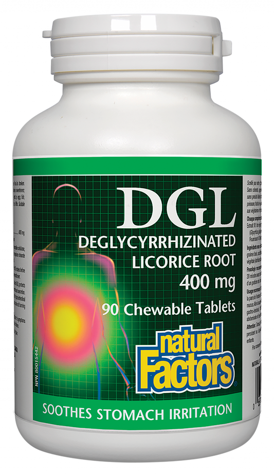 Natural Factors DGL  Deglycyrrhizinated Licorice Root  400 mg  90 Chewable Tablets